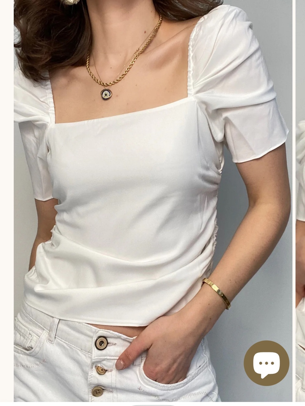 Frame Denim White Square Neck Puff Sleeve Top